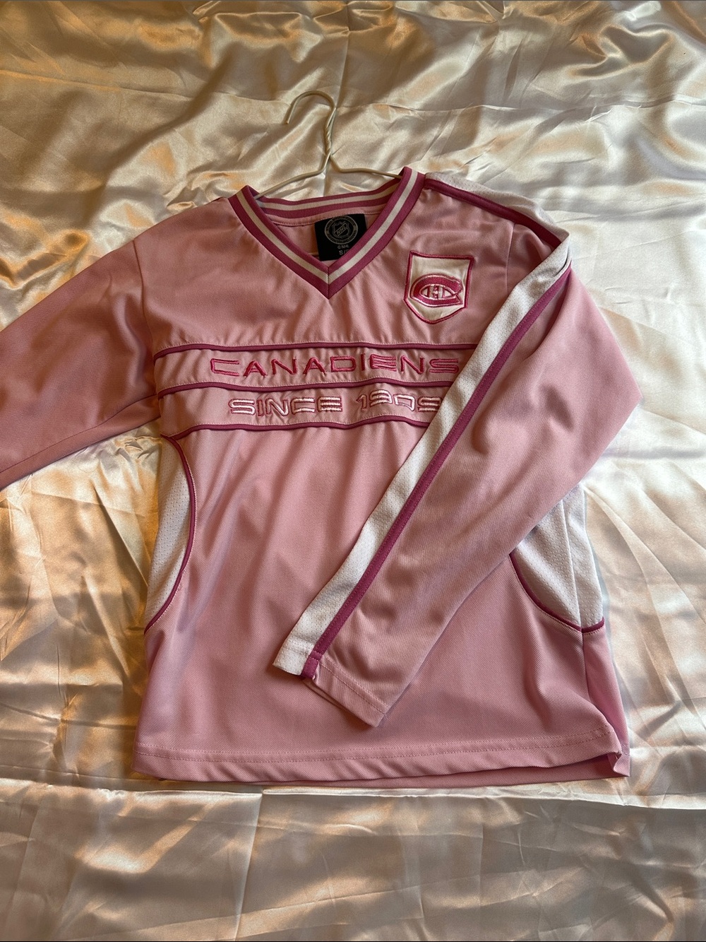 NFL Kids Pink Pullover Hoodie with White Stripe and Burgundy Trim